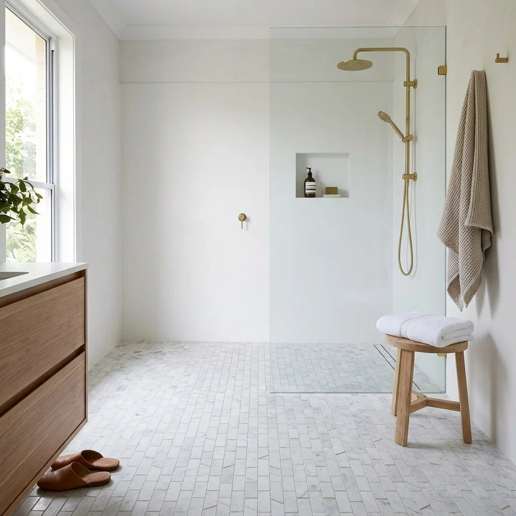 BT3332 GOLDEN BARRES CARRARA 298x298 — walk-in shower