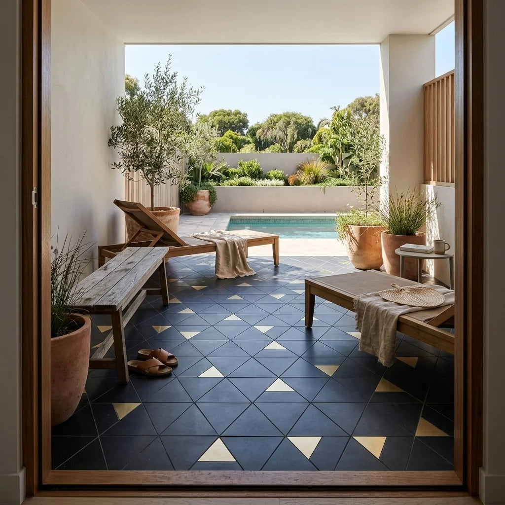 BT3333 GOLDEN PYRAMID NERO MARQUINA 327x292 — poolside terrace