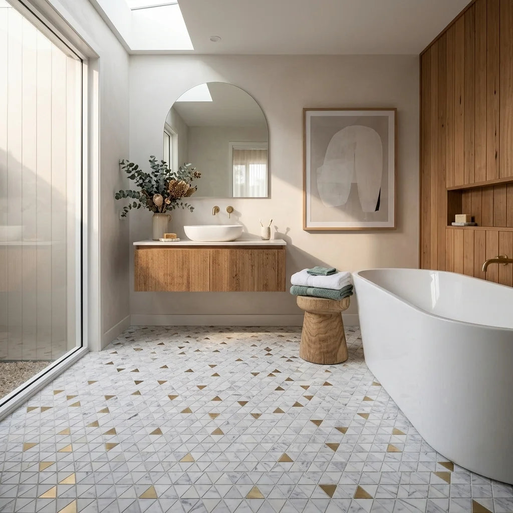 BT3334 GOLDEN PYRAMID CARRARA 327x292 — main bathroom