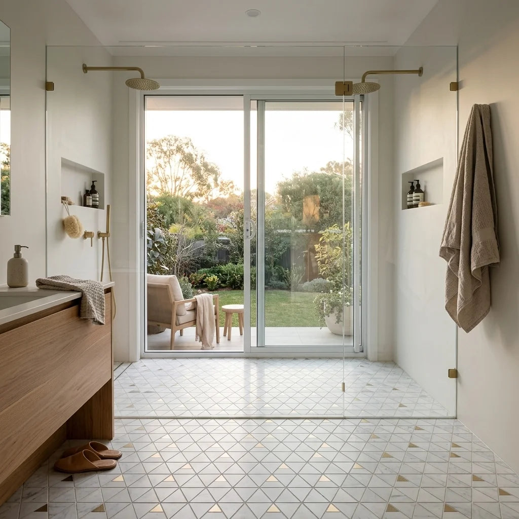 BT3334 GOLDEN PYRAMID CARRARA 327x292 — walk-in shower