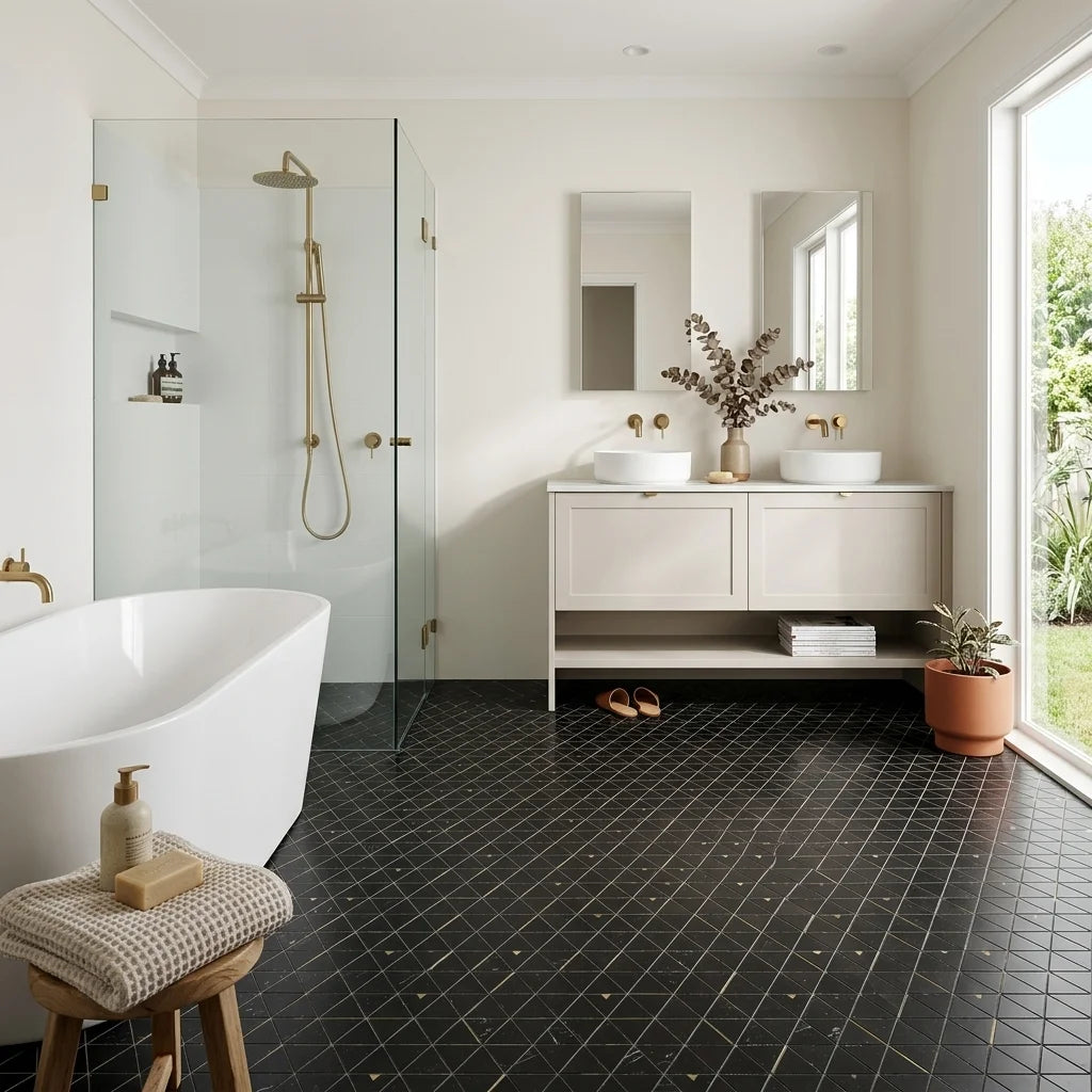 BT3335 GOLDEN FORMES NERO MARQUINA 298x256 — ensuite bathroom