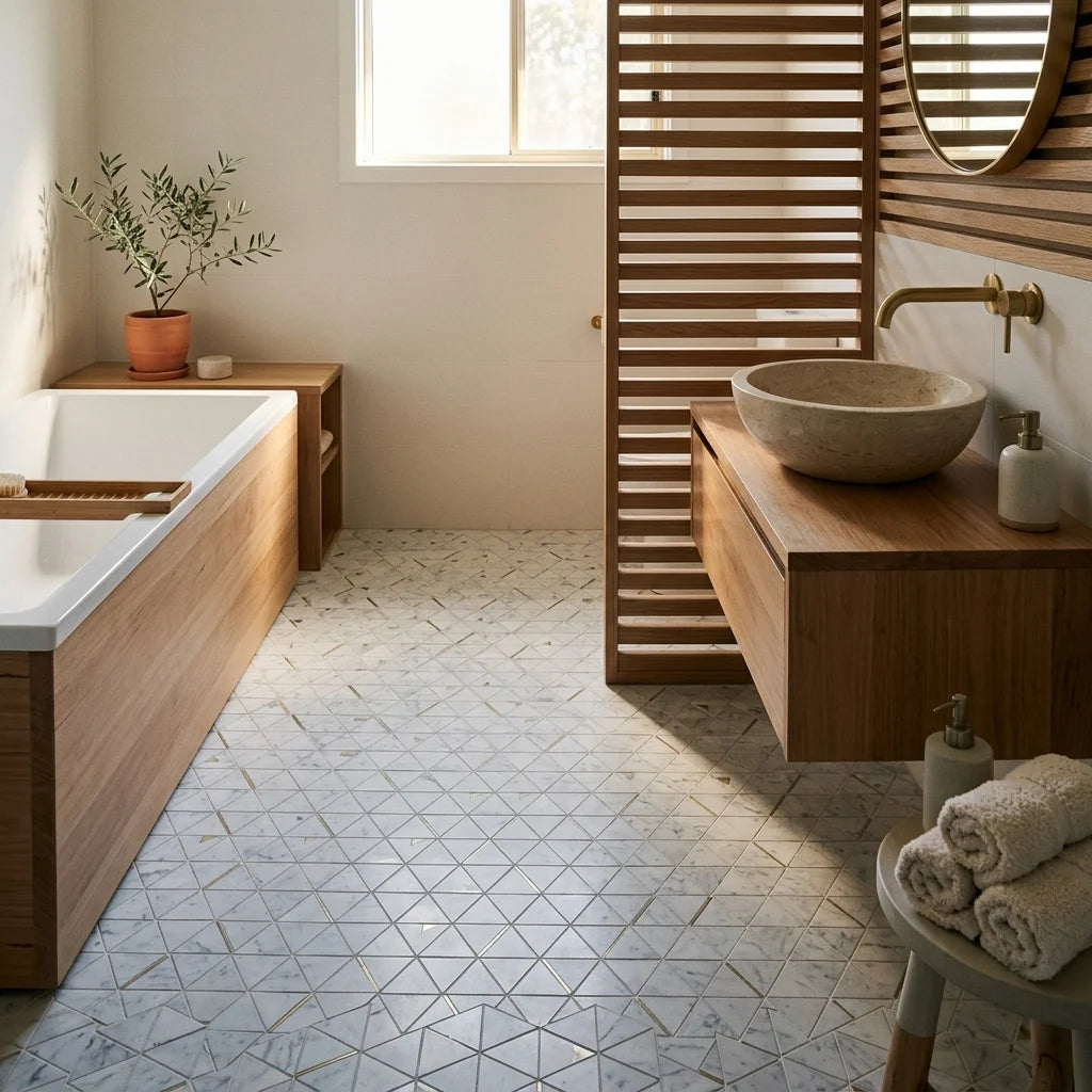 BT3336 GOLDEN FORMES CARRARA 298x256 — Japanese-inspired ensuite