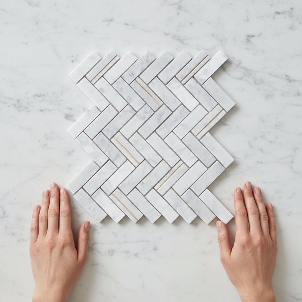 BT3338 GOLDEN HERRINGBONE CARRARA 320x280x8