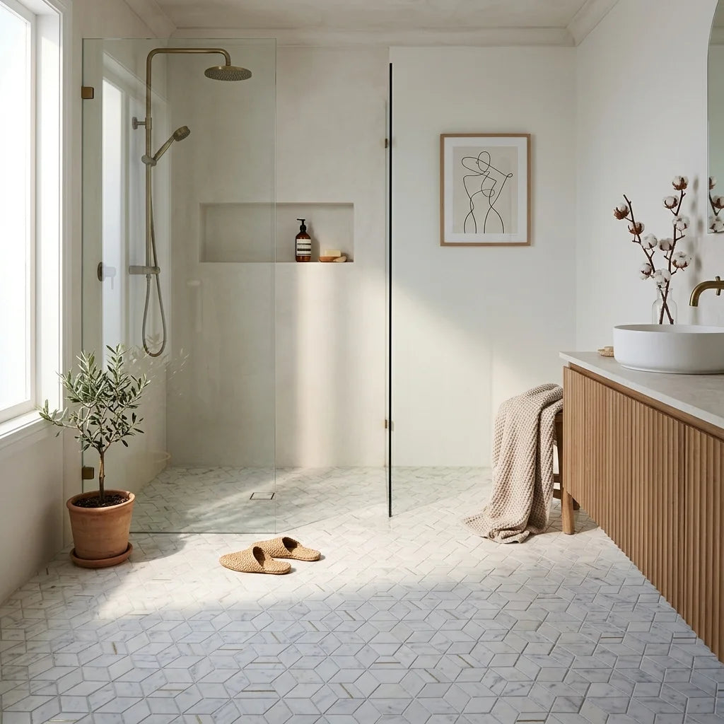 BT3340 GOLDEN Cubic CARRARA 345x298x8 — walk-in shower