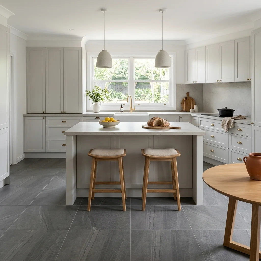 BT3362 MINERAL DARK GREY 600X600 LAPPATO — open-plan kitchen