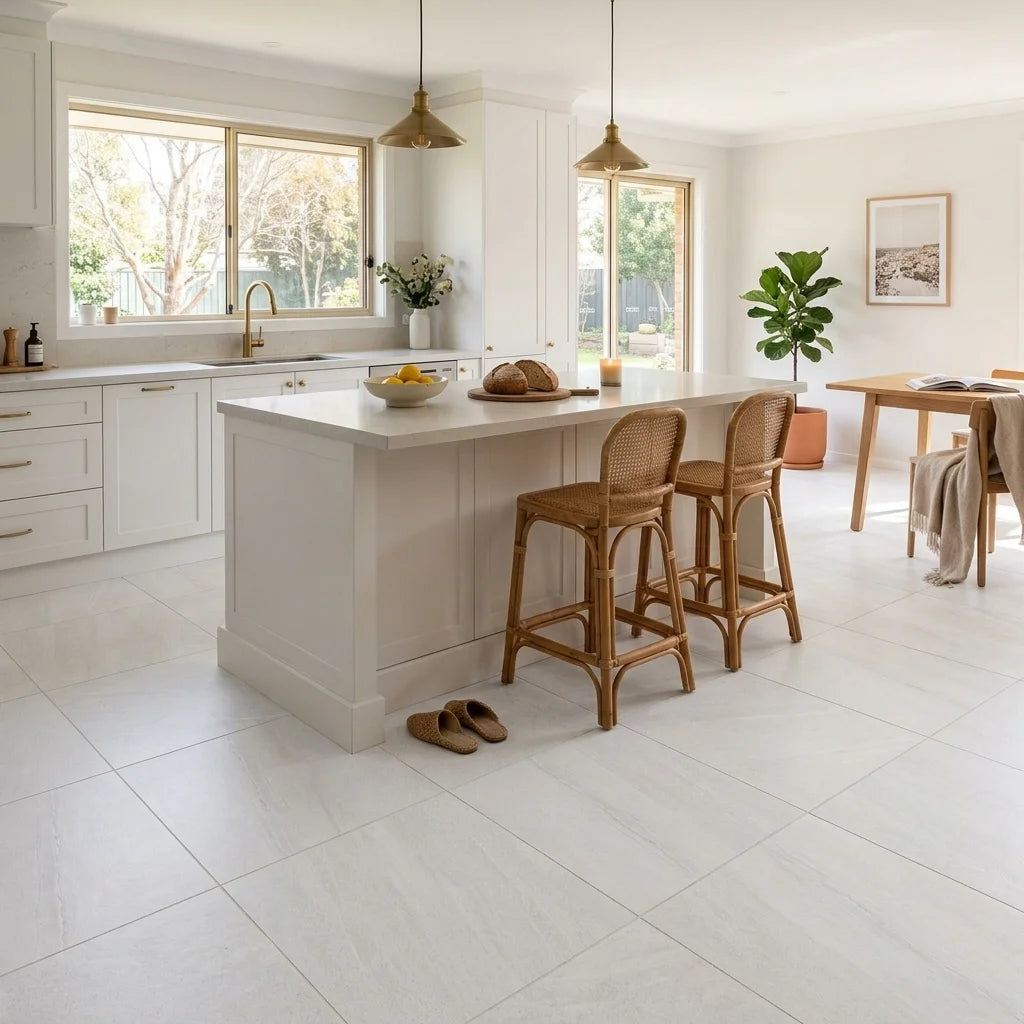 BT3364 MINERAL WHITE 600X600 LAPPATO — open-plan kitchen