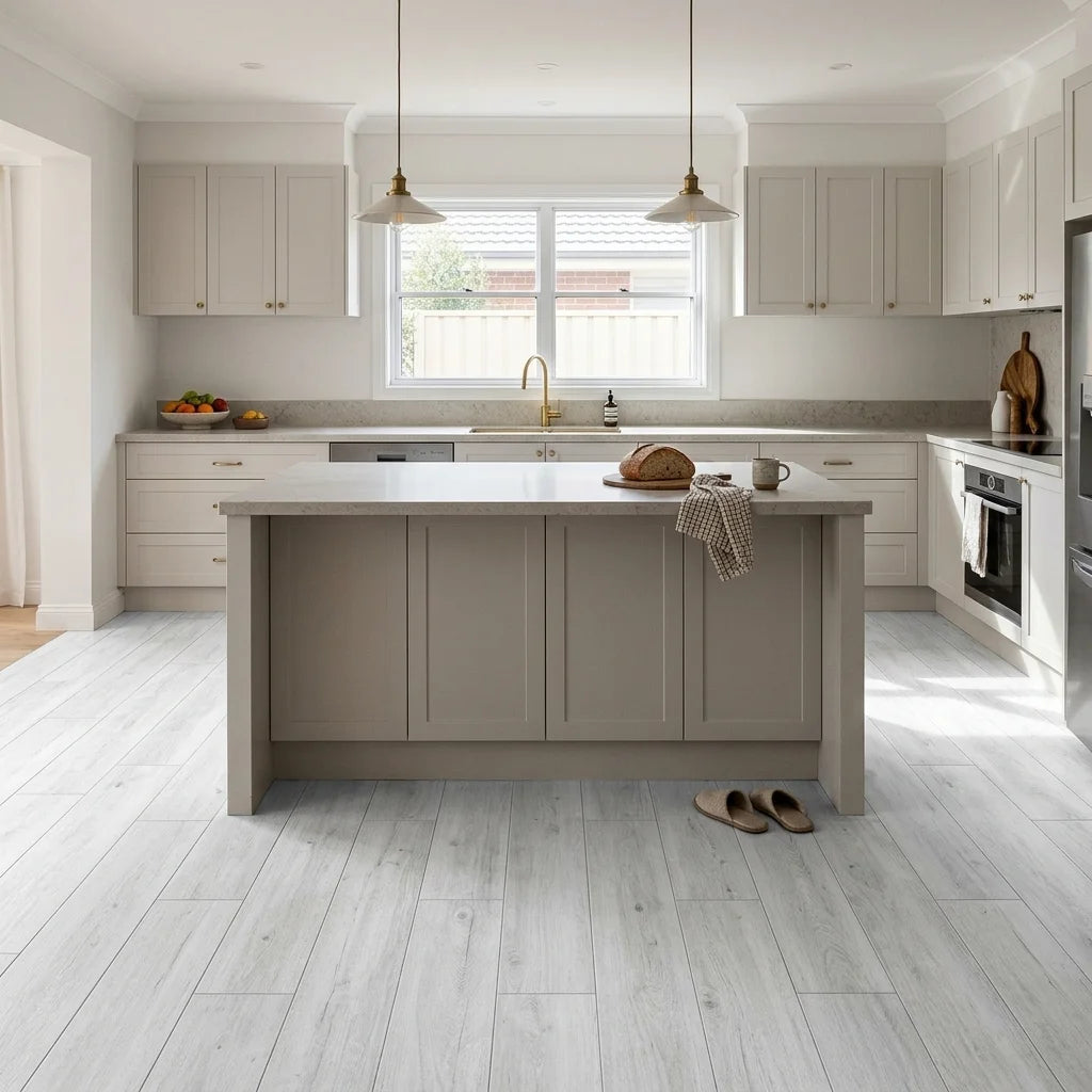BT3395 CELIO WHITE 1200X200 MATT — open-plan kitchen
