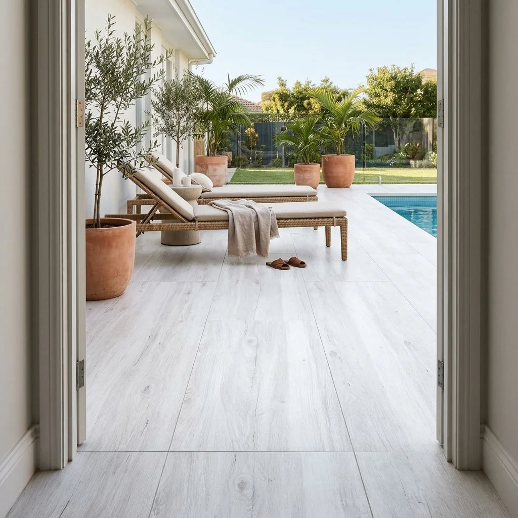 BT3395 CELIO WHITE 1200X200 MATT — poolside terrace