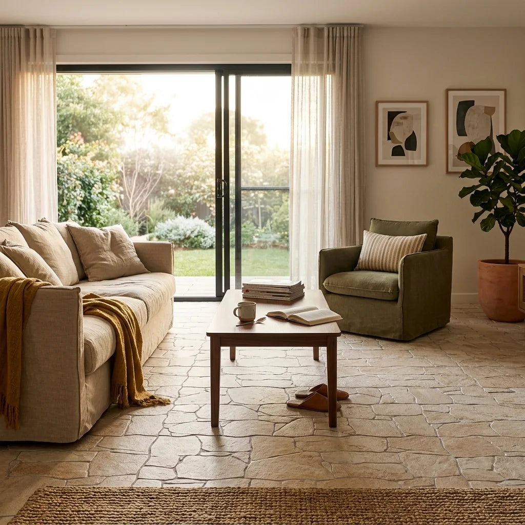 BT3423 VULCANO SAND 3D TILE — living room