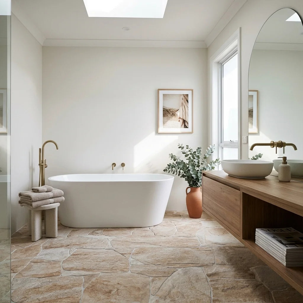 BT3423 VULCANO SAND 3D TILE — main bathroom