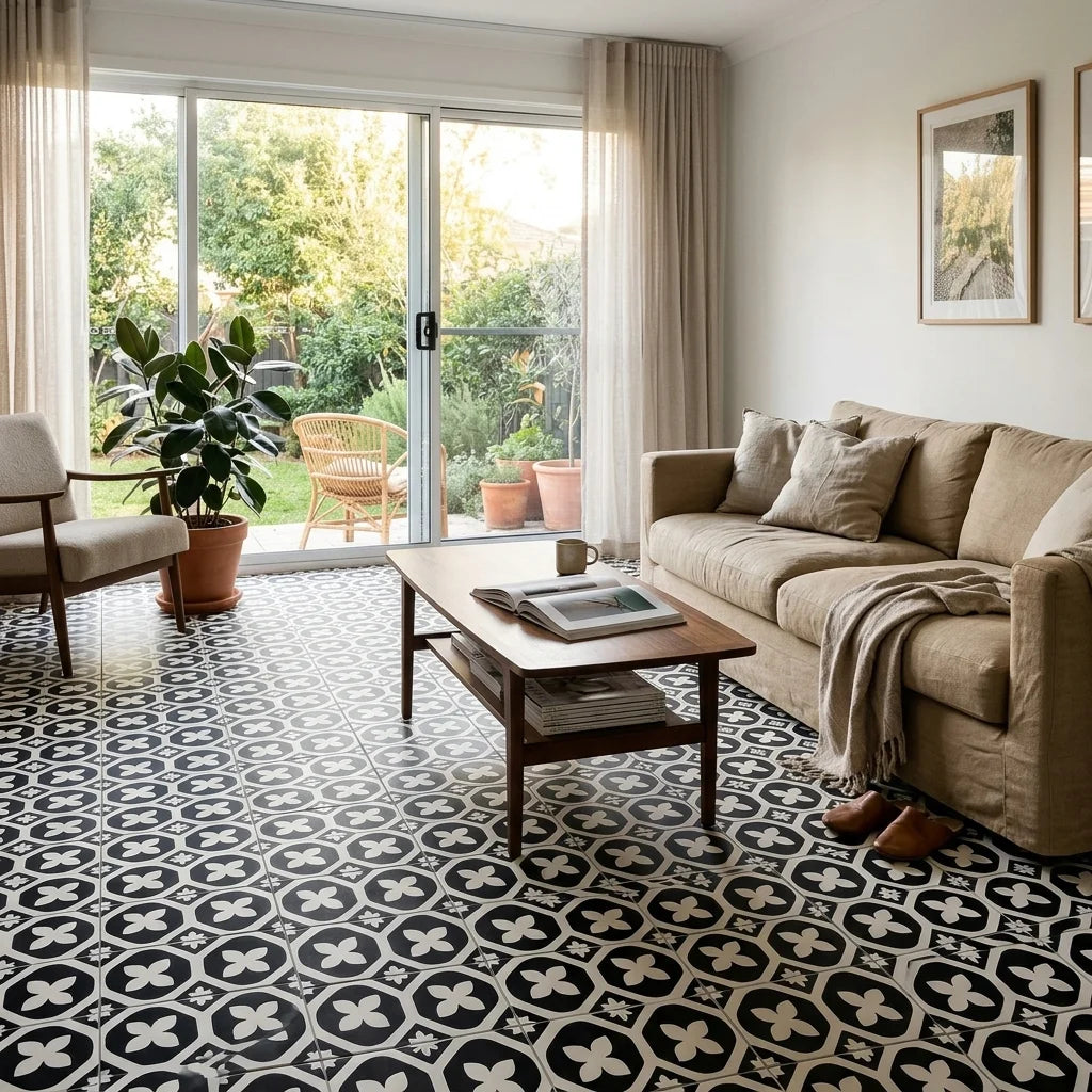 BT3426 ASTER LOTUS BLACK 200X200 MATT — living room