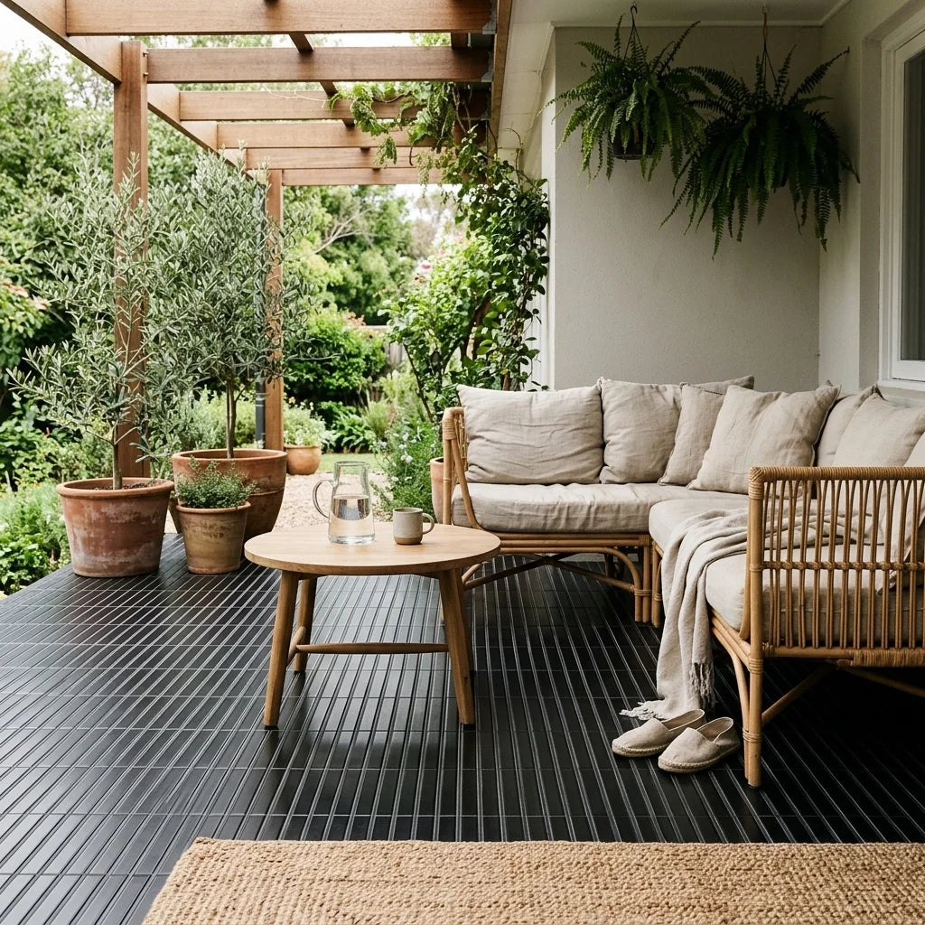 BT3436 Flat Black Mosaic GLoss — covered patio