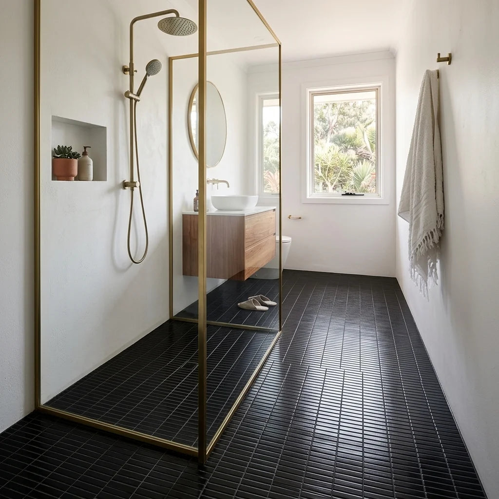 BT3436 Flat Black Mosaic GLoss — walk-in shower