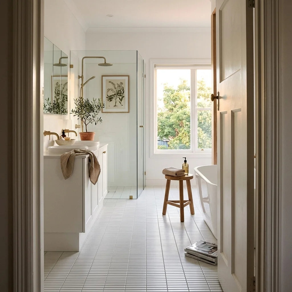 BT3437 Flat white Mosaic GLoss — ensuite bathroom