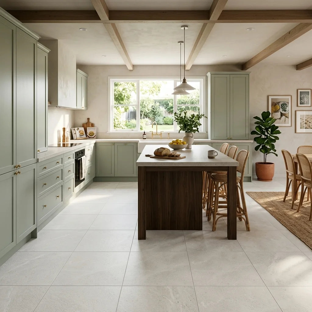 BT3451 MARINO WHITE 6x6 MATT SMOOTHGRIP — open-plan kitchen