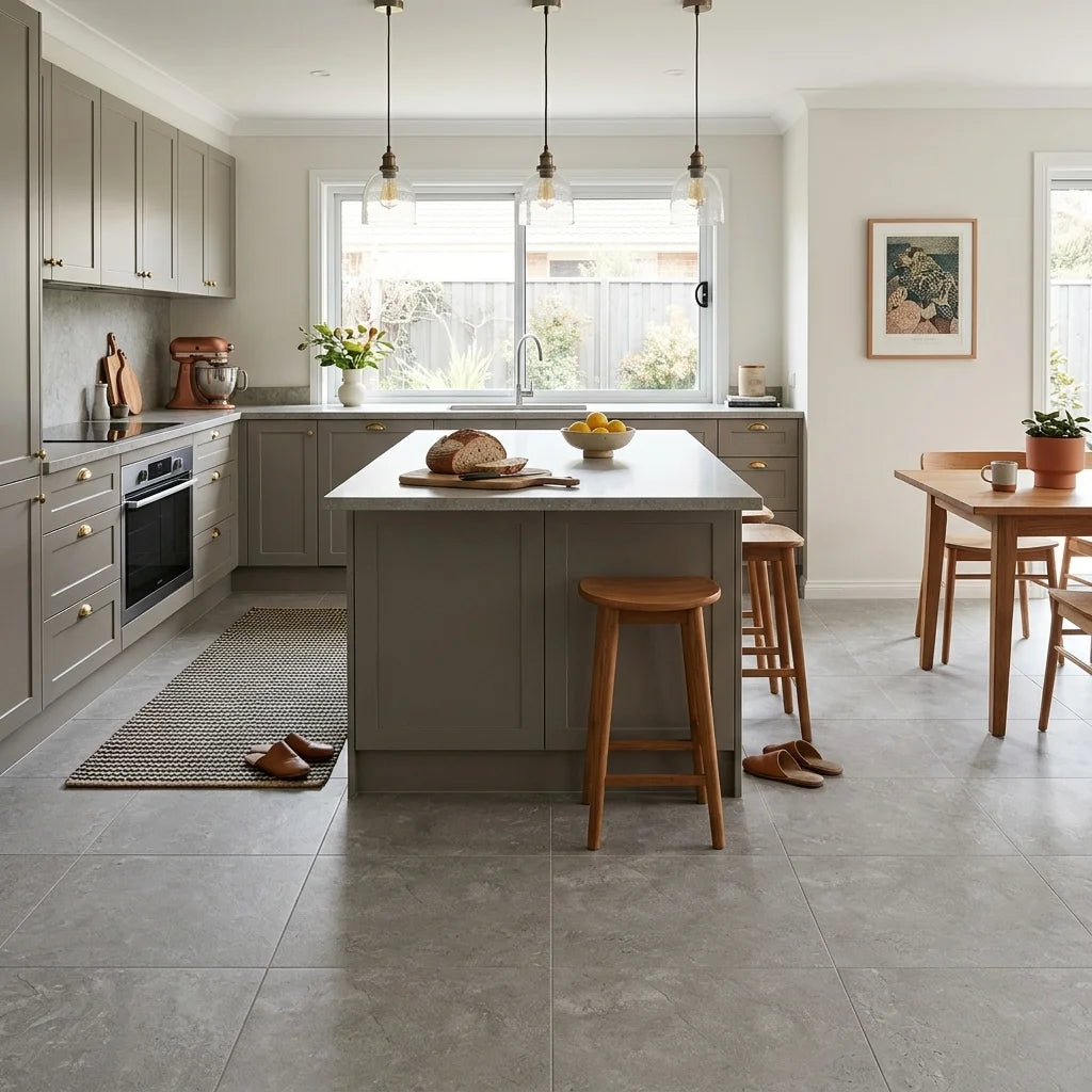 BT3453 CROSS MID GREY 600X600 MATT SMOOTHGRIP — open-plan kitchen