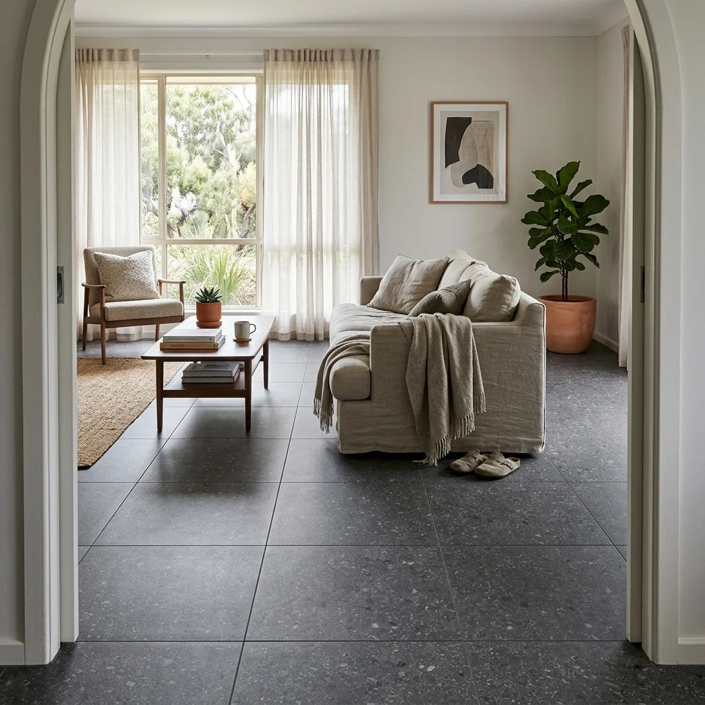 BT392 EXPOSED CHARCOAL 600X600 MATT — living room