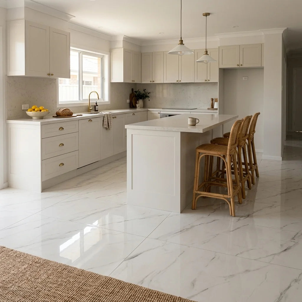 BT4013 GIRGIO PERLA MARBLE 1200X600 POLISHED — open-plan kitchen