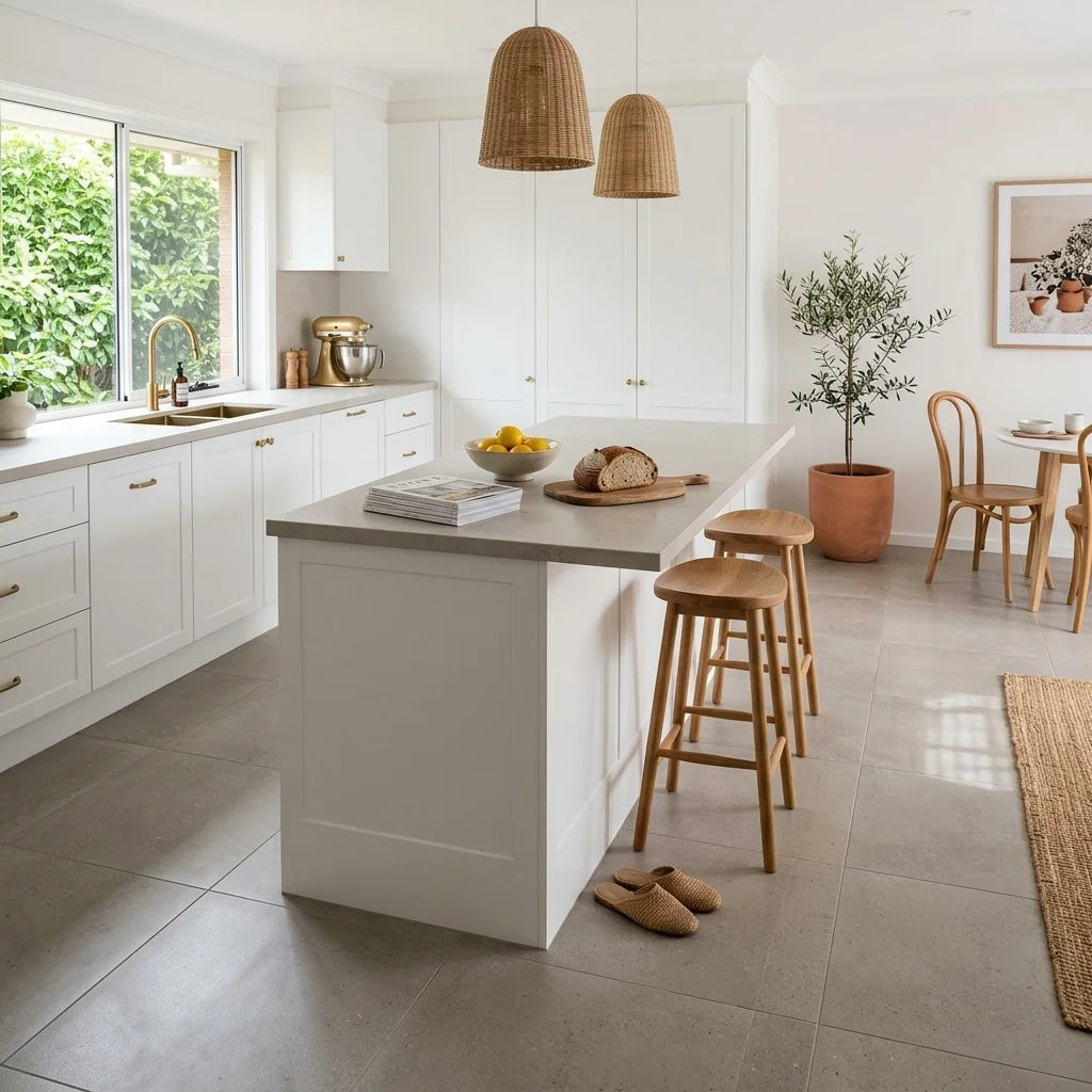 BT4029 EMPORIUM TAUPE 600X600 MATT — open-plan kitchen