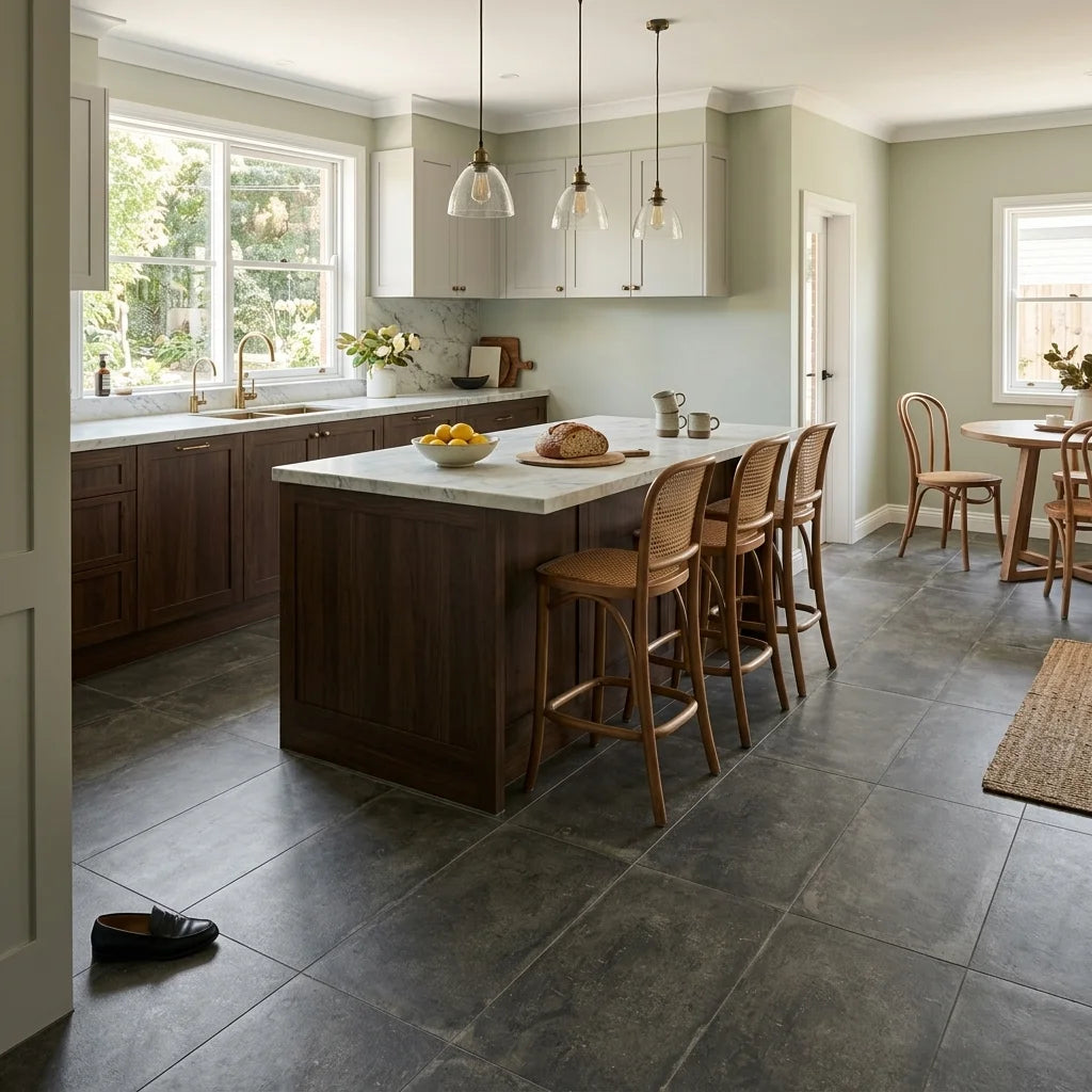 BT430-3 EARTH DARK GREY 300X600 MATT — open-plan kitchen