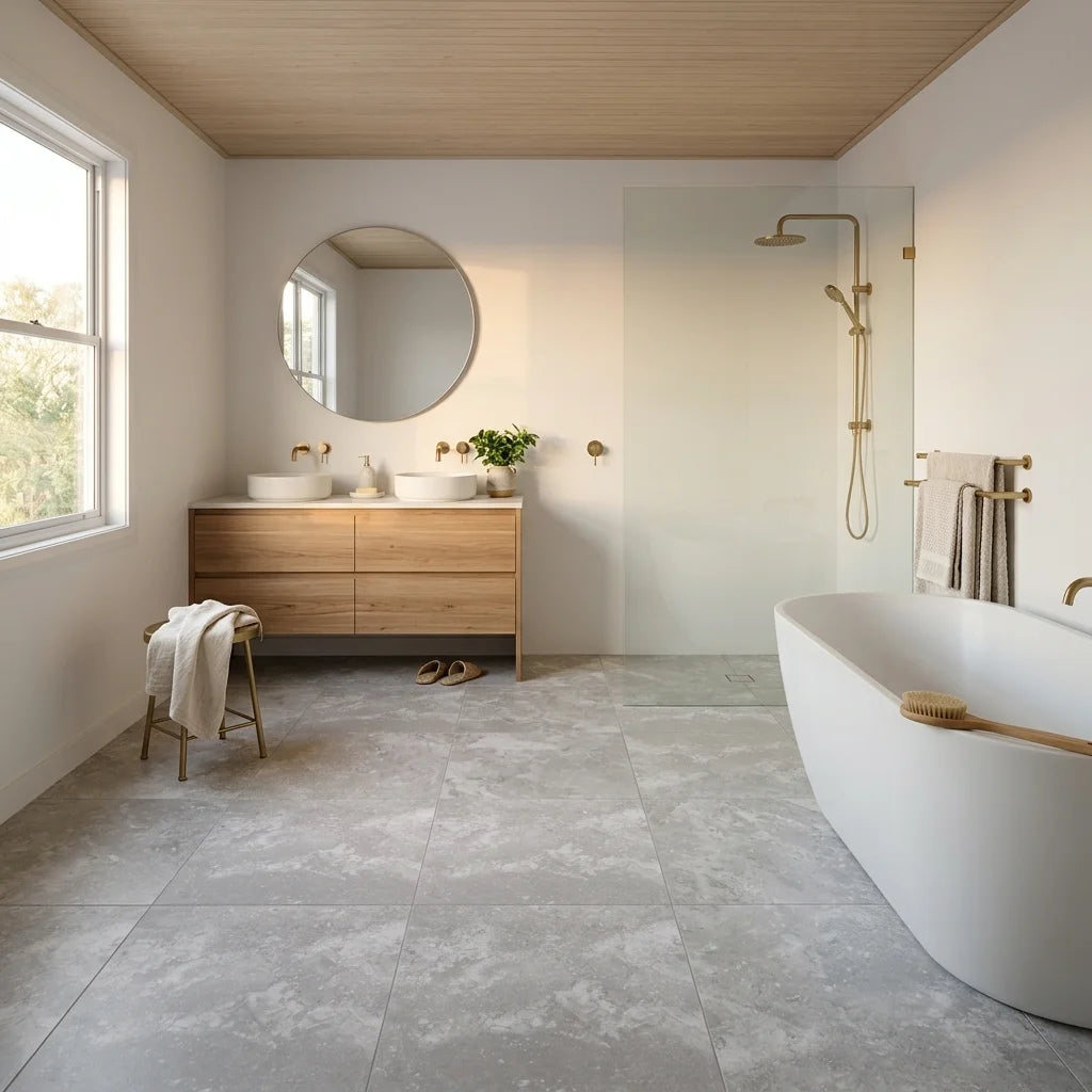 BT541 TRAVERTINE SILVER 600X600 MATT — ensuite bathroom