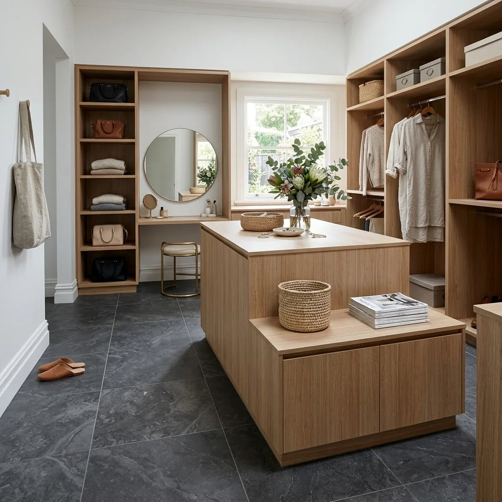 BT542 TRAVERTINE DARK 600X600 MATT — walk-in robe