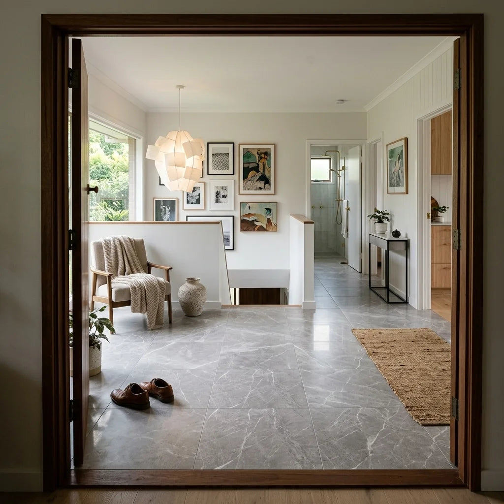 BT572 STONE POLISH D GREY 600X600 POLISHED — stair landing