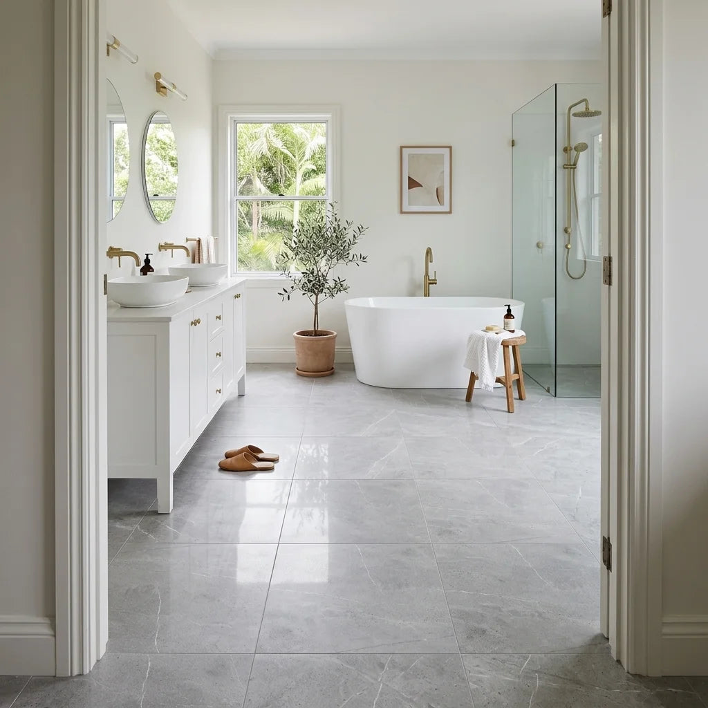 BT575 STONE POLISH L GREY 600x600 POLISHED — ensuite bathroom