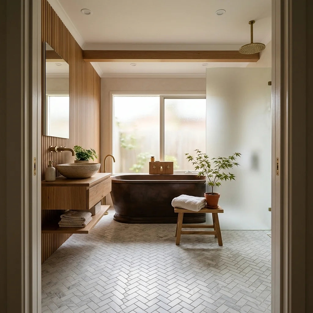BT627 CALACUTTA SHORT HERRINGBONE — Japanese-inspired ensuite
