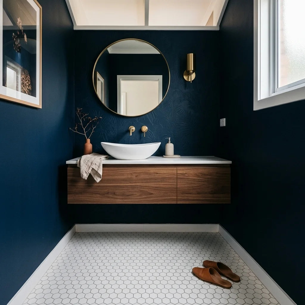 BT628 WHITE MINI HEXAGON SATIN — powder room