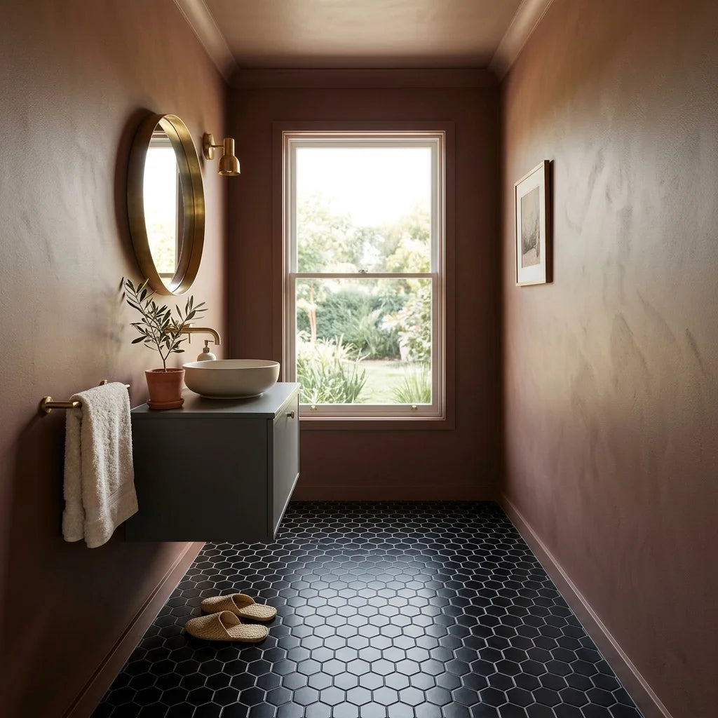 BT629 BLACK MINI HEXAGON POLISHED — powder room