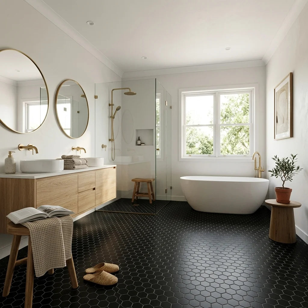BT630 BLACK MINI HEXAGON SATIN — ensuite bathroom