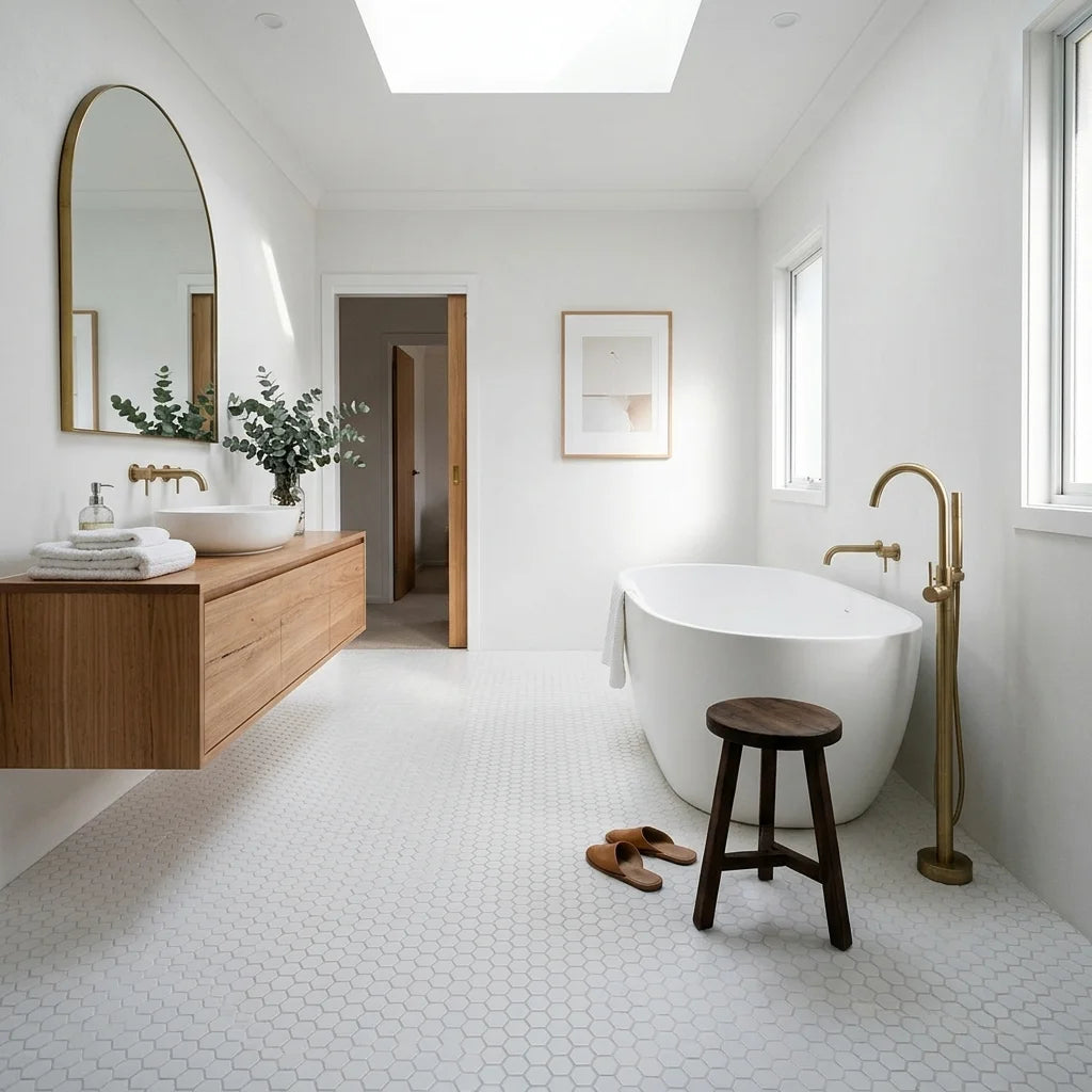 BT631 WHITE MINI HEXAGON POLISHED — main bathroom