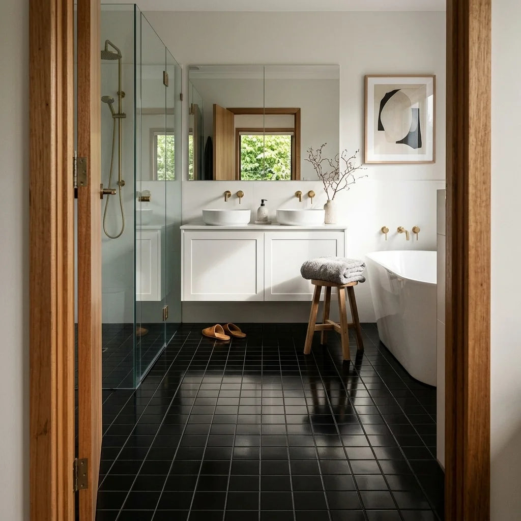 BT633 BLACK SMALL SQUARE POLISHED — ensuite bathroom