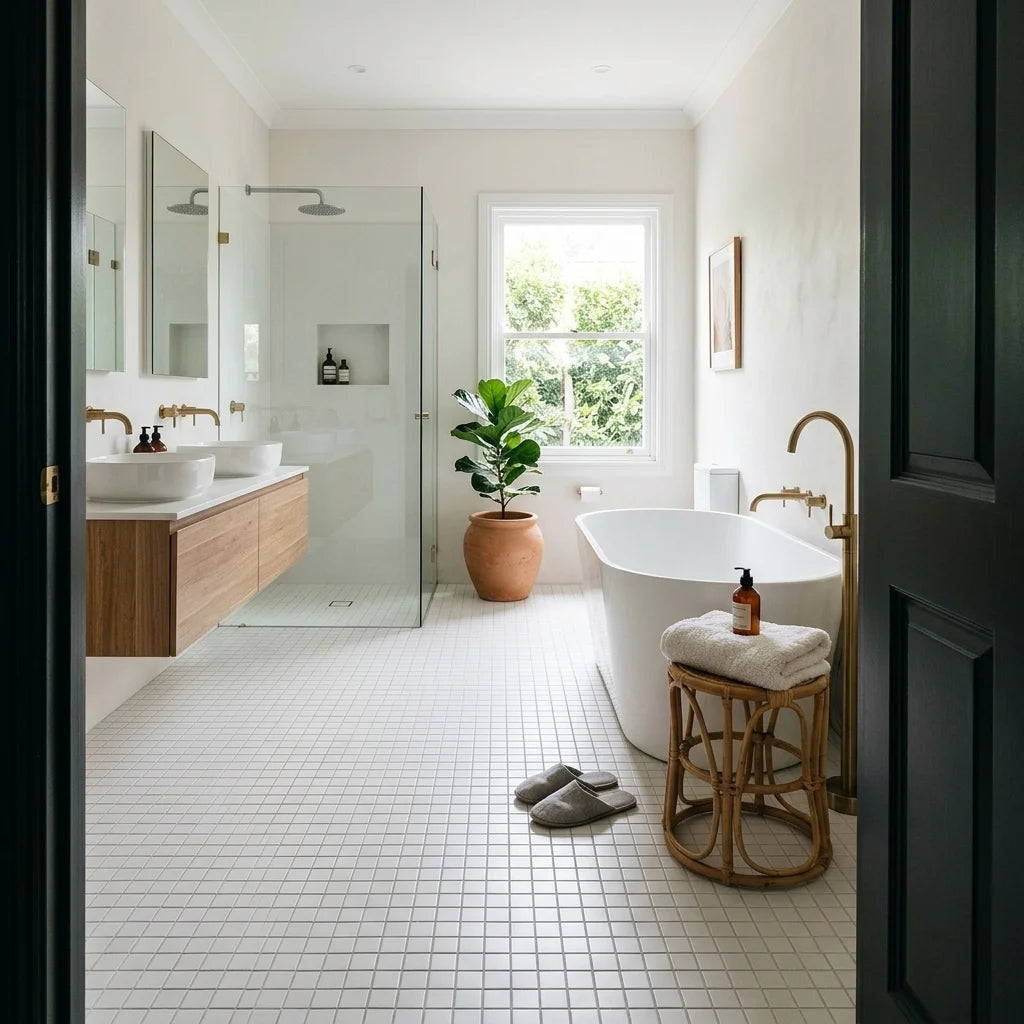 BT634 WHITE SMALL SQUARE SATIN — ensuite bathroom
