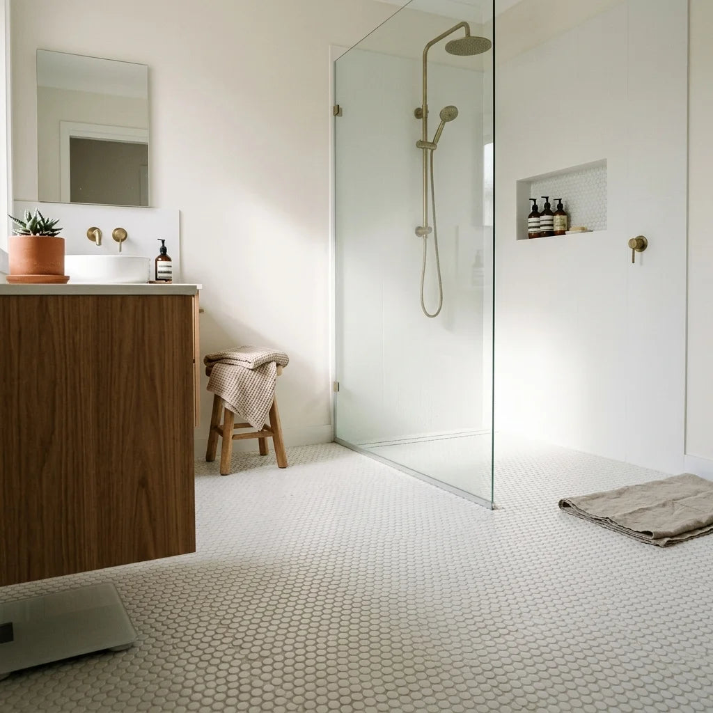 BT641 WHITE PENNY SATIN — walk-in shower