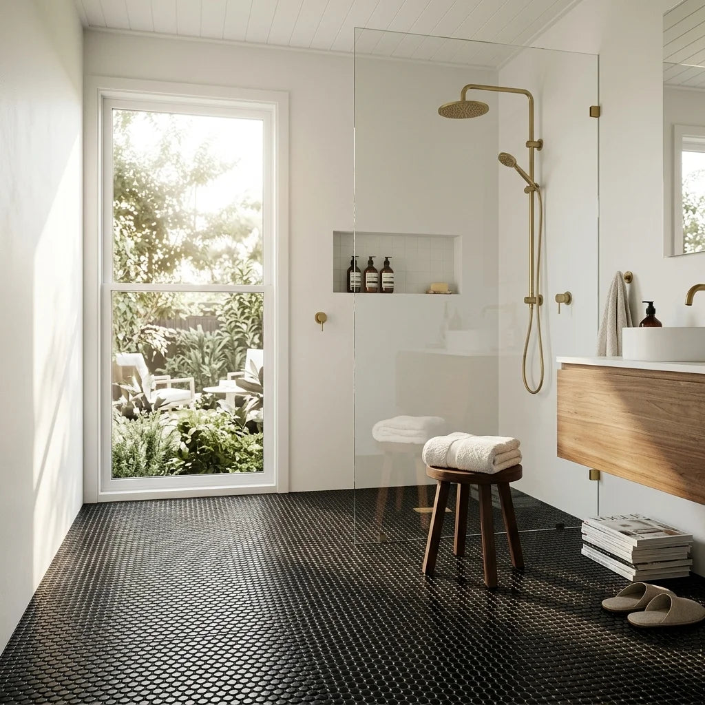 BT642 BLACK PENNY SATIN — walk-in shower