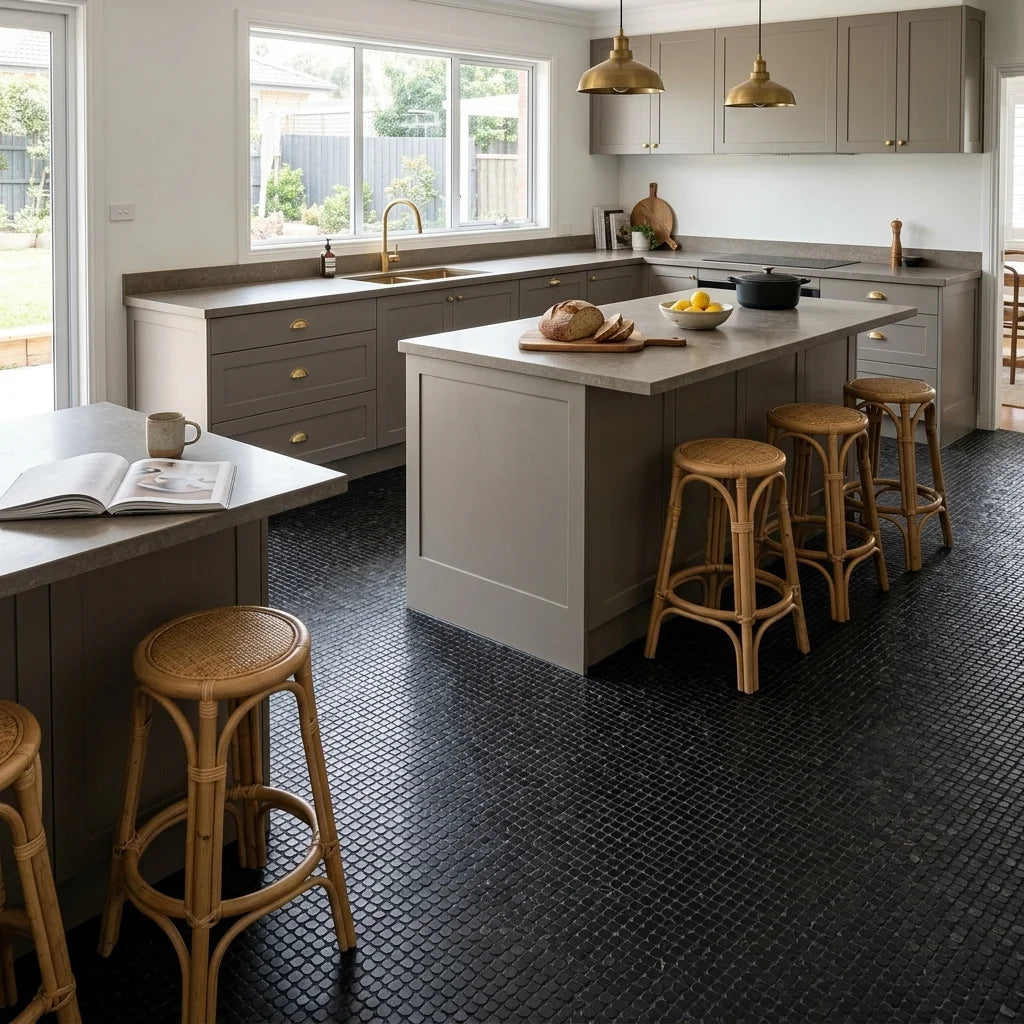 BT692 Richmond Black 200X200 MATT — open-plan kitchen