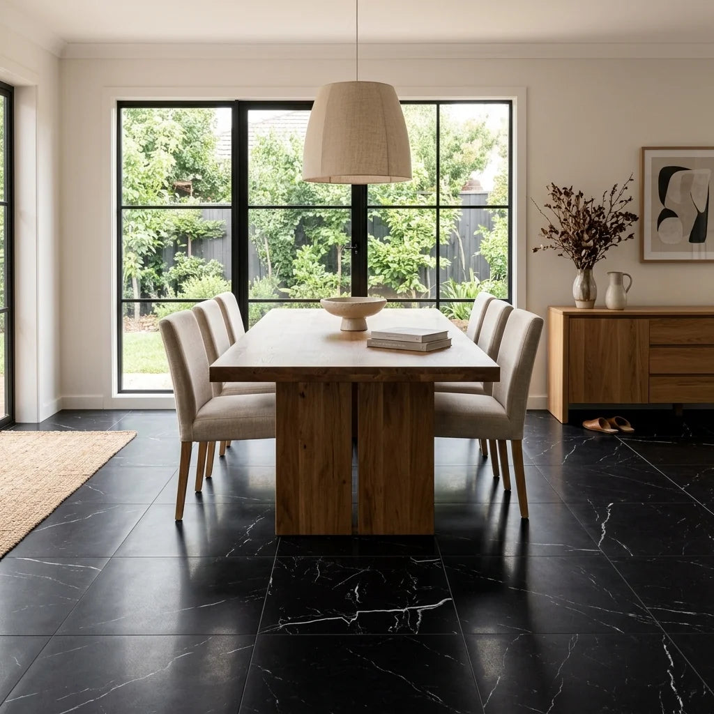 BT734 CLASSY BLACK 600X600 POLISHED — dining room