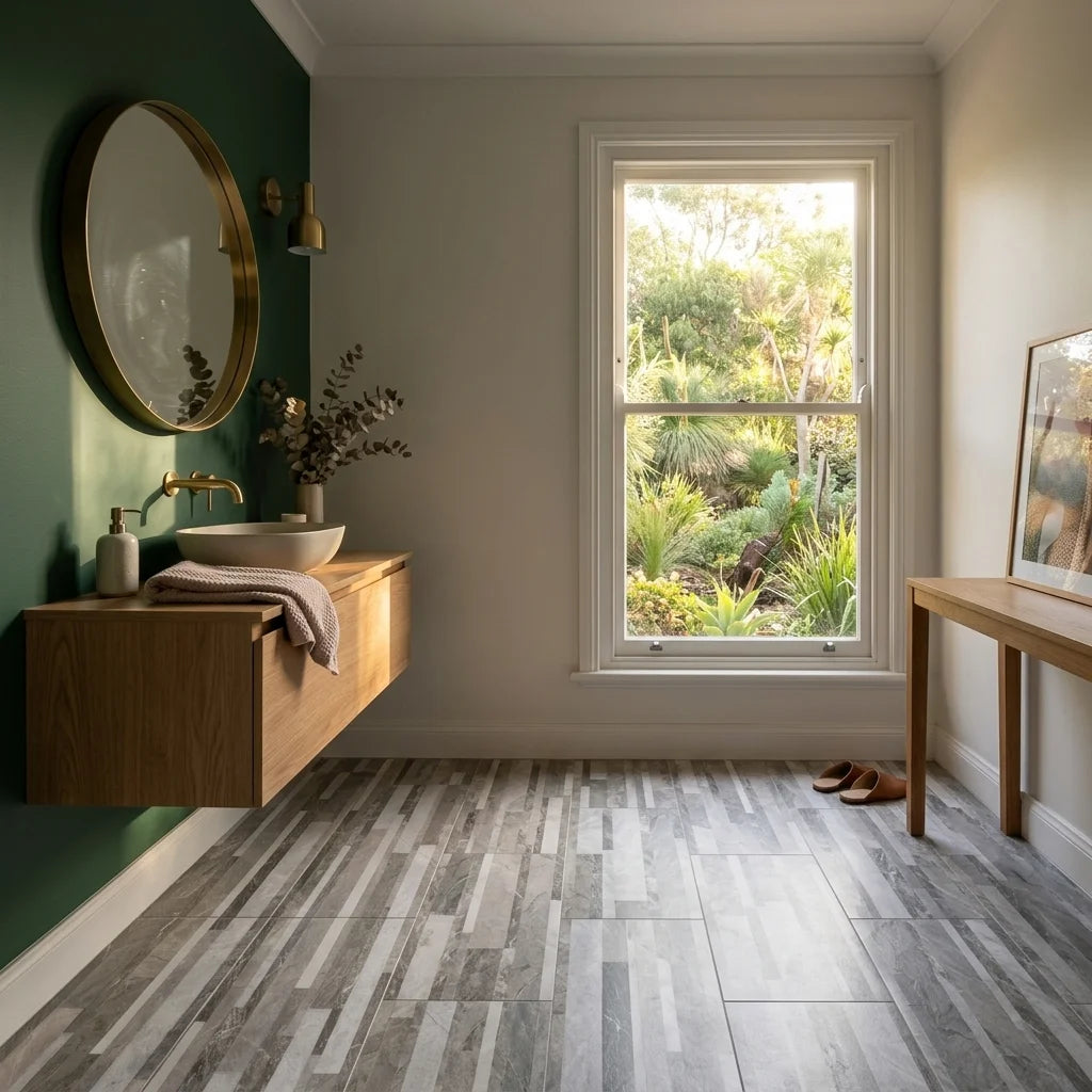 BT740 GREY STONE EFFECT 600X300 MATT — powder room