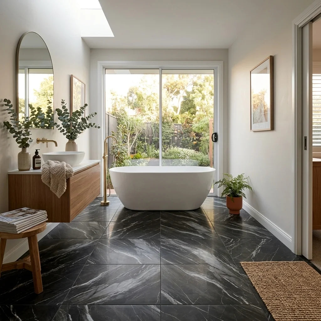 BT759 BLACK MARBLE 600X600 POLISHED — main bathroom