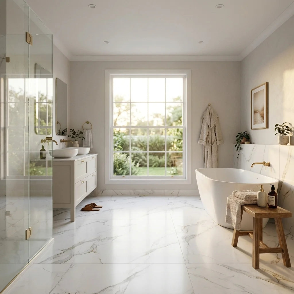 BT820 CALCUTTA MARBLE POLISH 600X600MM — ensuite bathroom