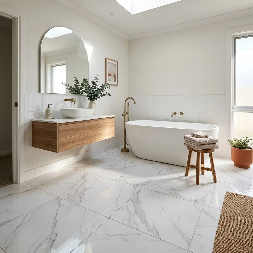 BT821 CALCUTTA MARBLE SATIN 600X600MM — main bathroom