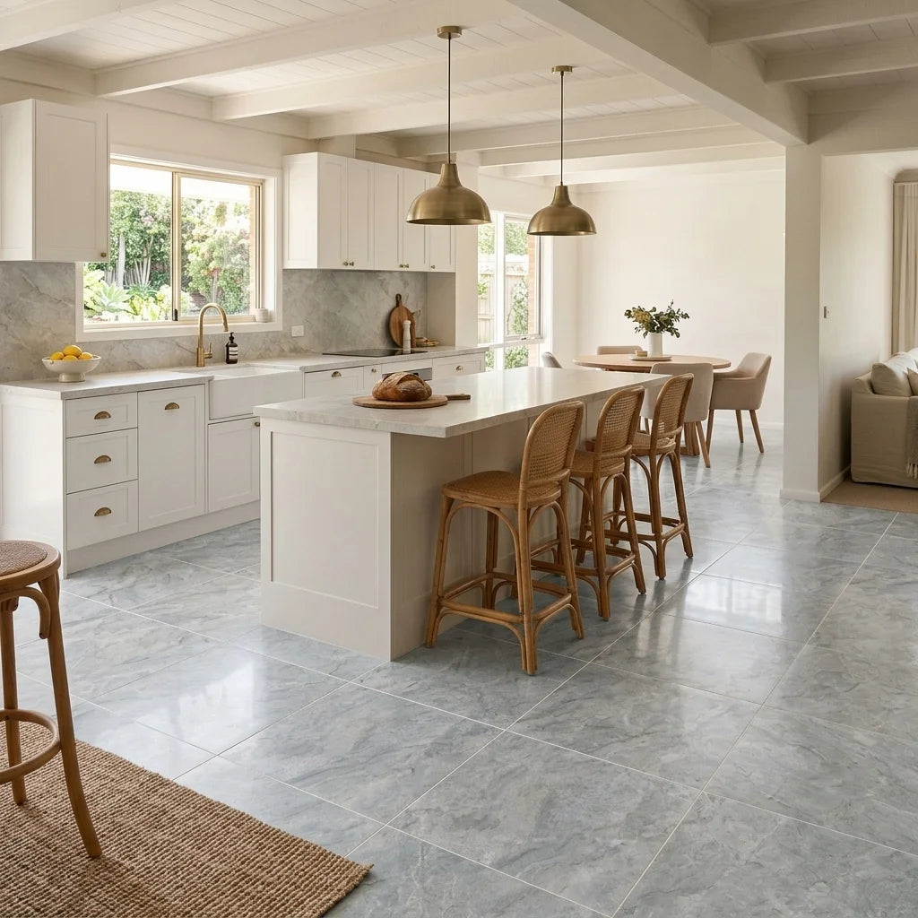 BT822 JUPITER GREY MARBLE POLISH 600X600MM — open-plan kitchen