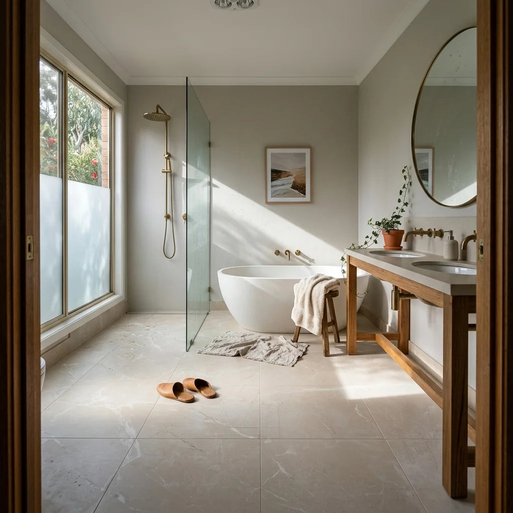 BT829 Moonstone Marble Beige 600X1200MM — ensuite bathroom
