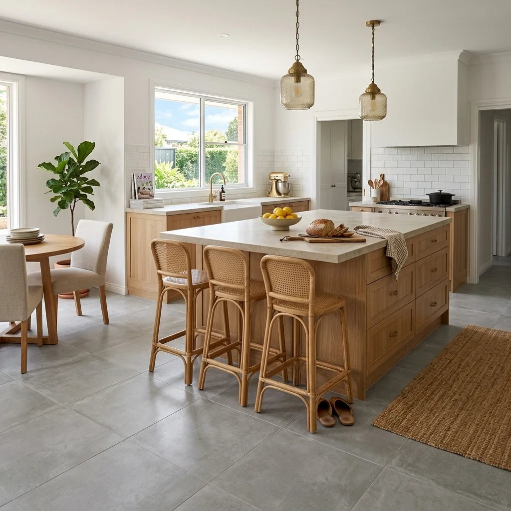 BT991 NINA GREY 600X600 MATT — open-plan kitchen