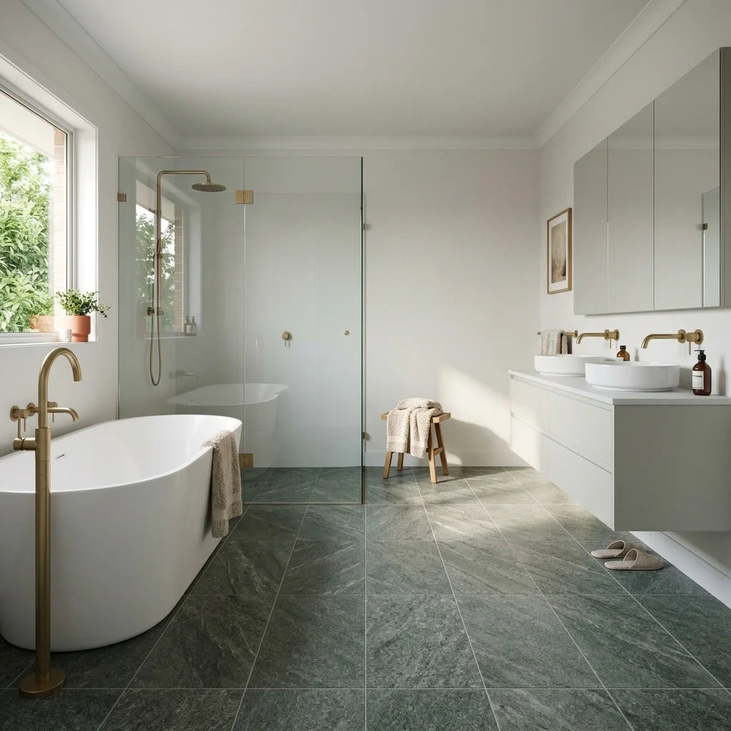 BTSS19 600X150 SAGE DIAMOND STONE — ensuite bathroom