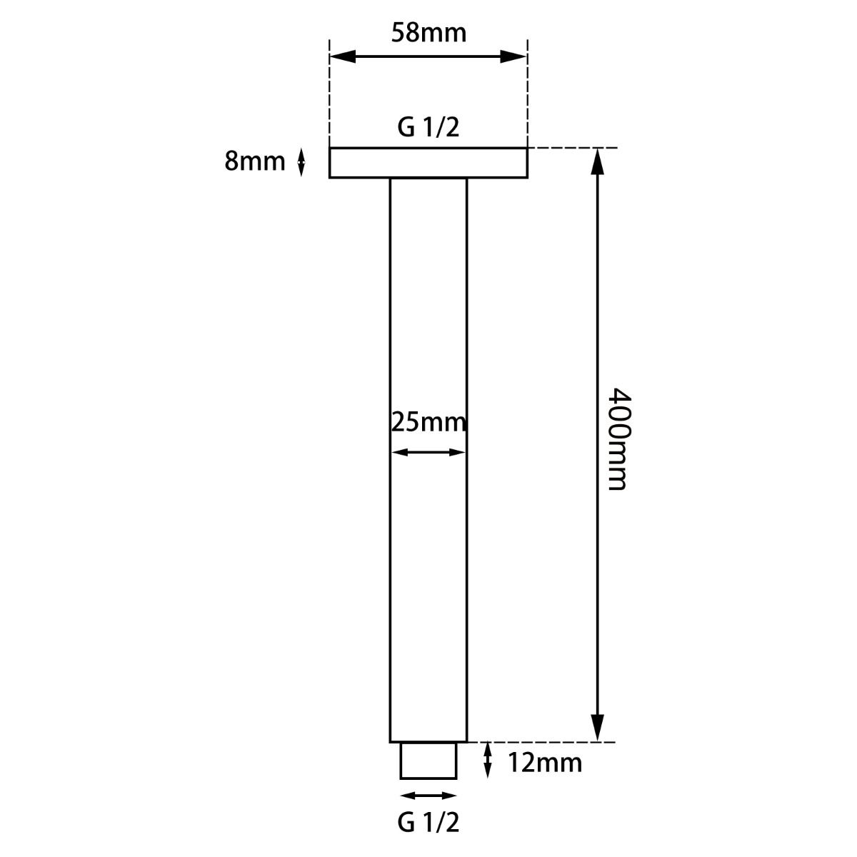 Round Brushed Nickel Finished Ceiling Shower Arm 400mm