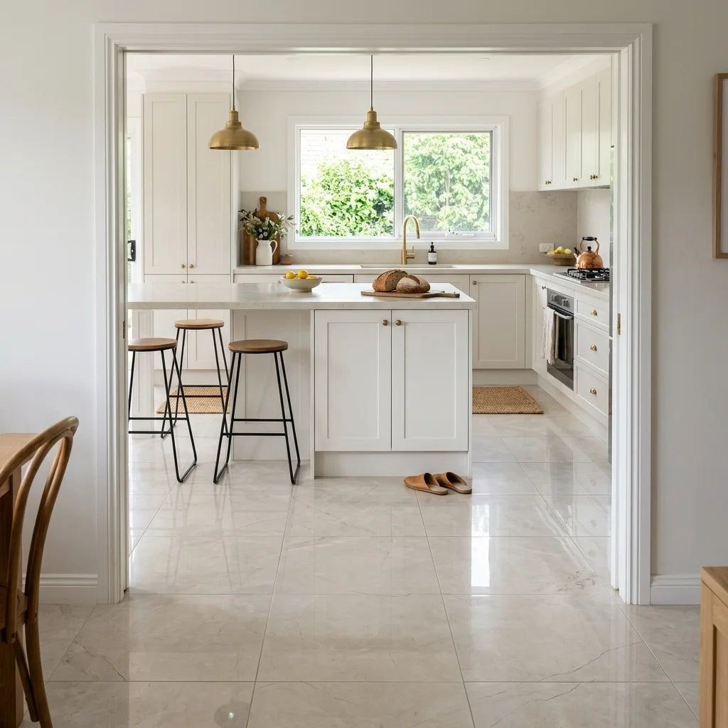 BURBERRY 600X600 POLISHED — open-plan kitchen