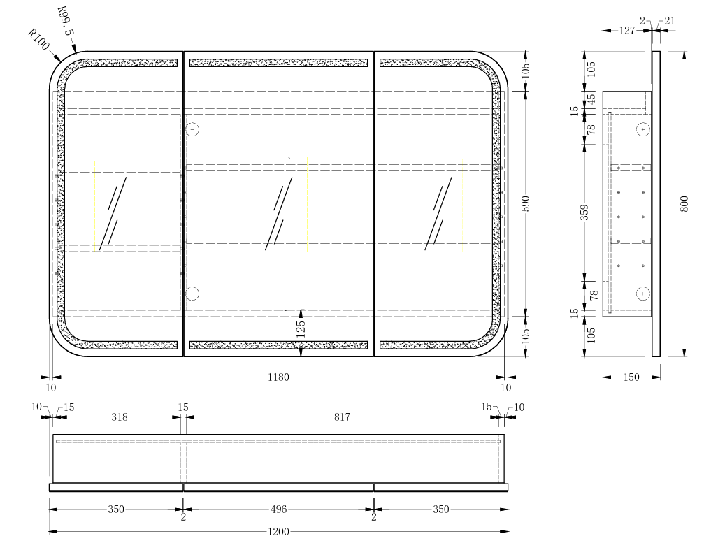 CARYSIL 1200x800mm Grand LED Matte White Shaving Cabinet